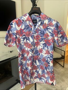 JOOP! Men’s Blue Floral Short-Sleeve Camp Shirt - Red & Blue Print